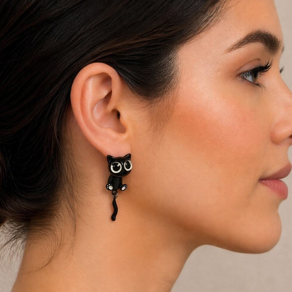 Handcrafted Artisan Kit-Cat Clock Cat Earrings